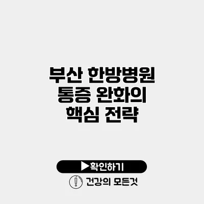 부산 한방병원 통증 완화의 핵심 전략