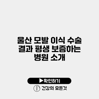 울산 모발 이식 수술 결과 평생 보증하는 병원 소개