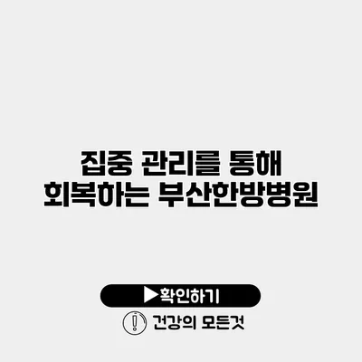 집중 관리를 통해 회복하는 부산한방병원