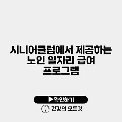 시니어클럽에서 제공하는 노인 일자리 급여 프로그램
