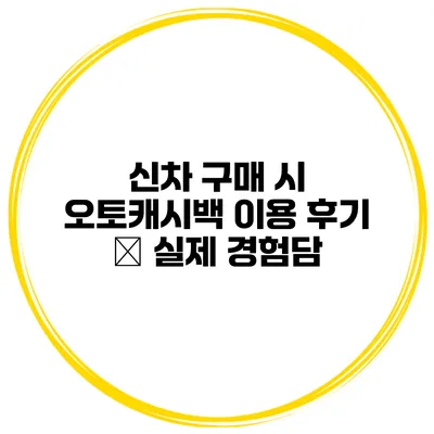 신차 구매 시 오토캐시백 이용 후기 – 실제 경험담
