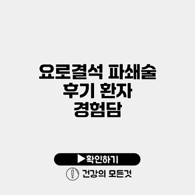 요로결석 파쇄술 후기 환자 경험담